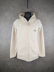 Kangaroo Poo Jumper Mens L Large Cream Vintage 90s Hood Full Zip Fleece
