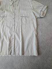 Up Line Y2K Shirt Mens Large Vintage Short Sleeve Boxy Beige Minimal Button Up