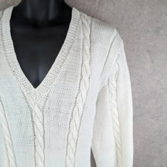 Hand Knitted Jumper Mens Extra Large XL White Cricket Pullover