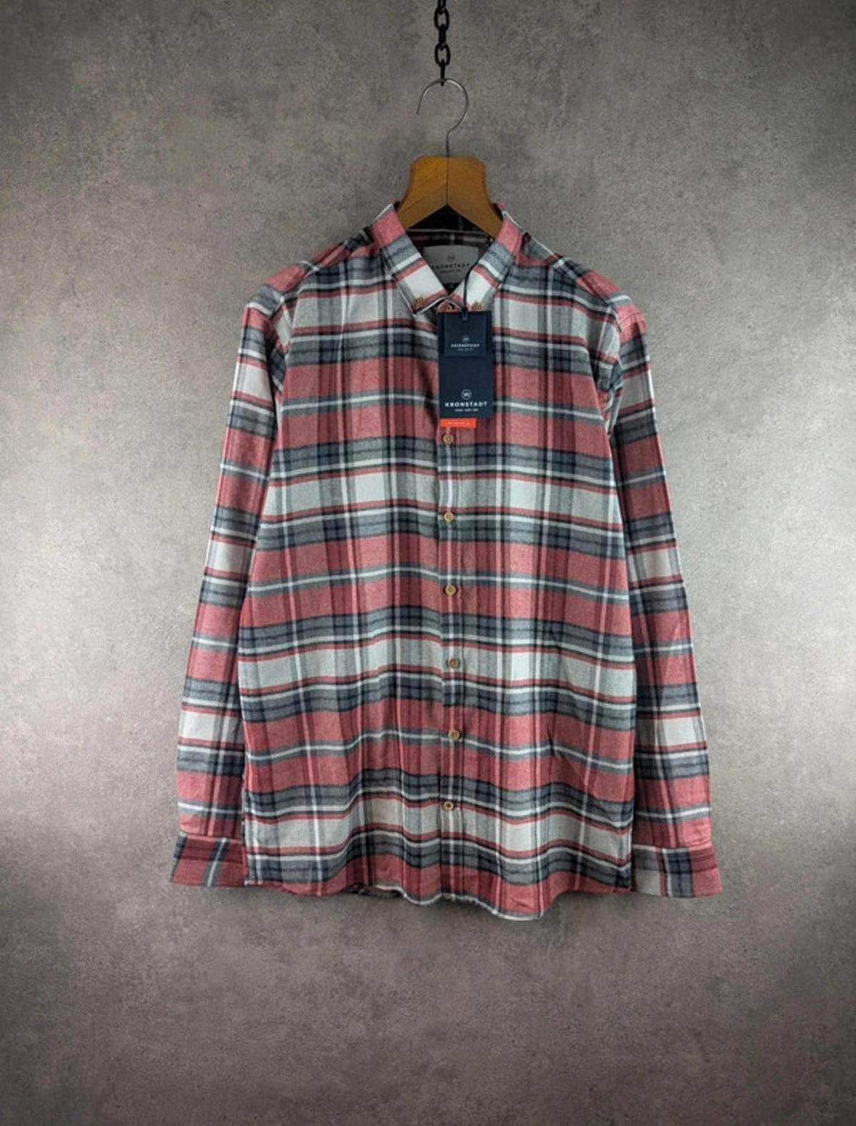 Kronstadt Shirt Mens XXL 2XL Checked Long Sleeve New
