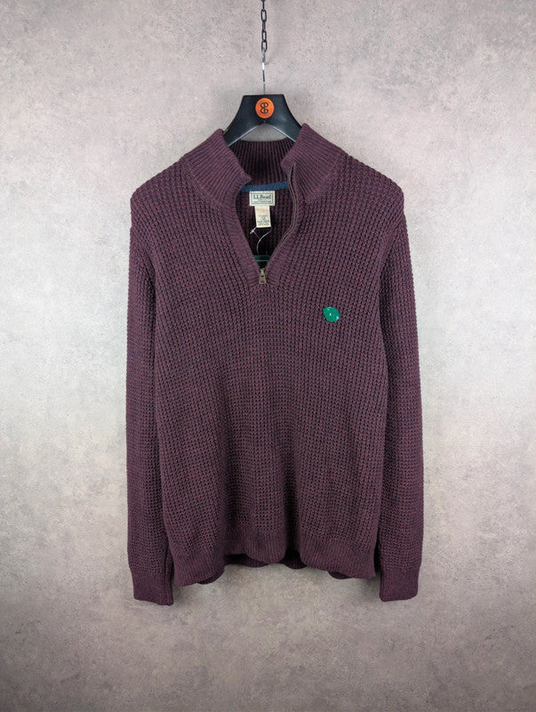 L.L.Bean Jumper Mens Large Regular Burgundy Knitted Quarter Zip Pullover New