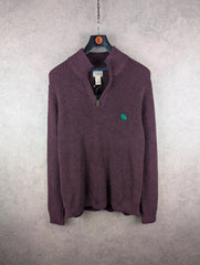 L.L.Bean Jumper Mens Large Regular Burgundy Knitted Quarter Zip Pullover New