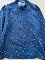 Vintage 1980’s Blouse Women’s XXL Navy Polka Dot Vintage Secretary Pussy Bow