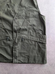 Vintage 1990s Utility Gilet Men's Medium Green Lightweight Cotton Chore Workwear