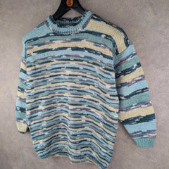 Hand Knitted Jumper Womens L Large Blue Pullover Vintage