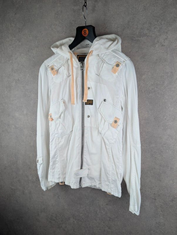 G-Star Jacket Womens Small S White Hooded Full Zip Gorpcore