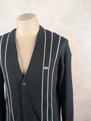 Lacoste Vintage Knitted Cardigan Men’s Large Black Stripe Button Up