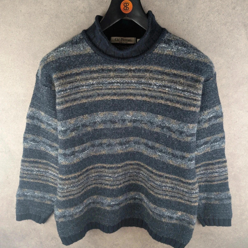 Gio Ferrari Jumper Womens Large L Blue Wool Vintage Knitted Italian