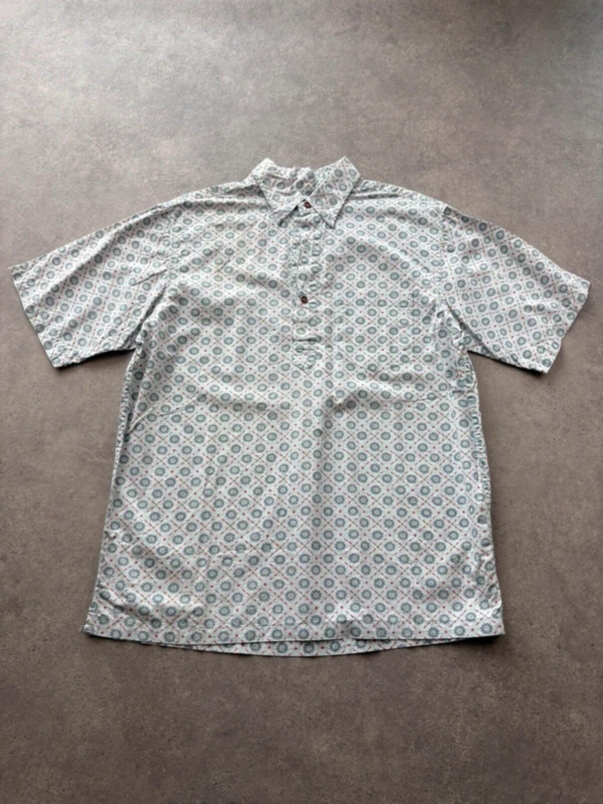 Vintage 1990s Hawaiian Shirt Men’s Medium White Floral Geometric Print Summer