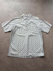 Vintage 1990s Hawaiian Shirt Men’s Medium White Floral Geometric Print Summer