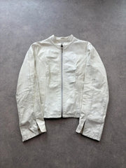 Vintage Leather Jacket Womens Medium White Faded Biker Zip Up Minimalist