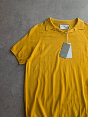 Peregrine Polo Shirt Men's Large Mustard Yellow Short Sleeve Cotton Smart Casual