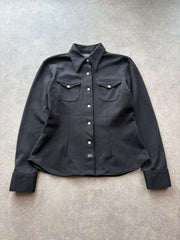 Casucci WoJ Y2K Shirt Women’s Small Black Western Stretch Fitted Button Up