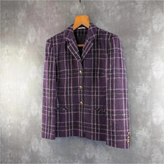 Lucia Jacket Womens L Large Purple Tartan Wool Checked