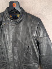 Vintage Motorcycle Leather Jacket Mens Small S Black Vintage 90s
