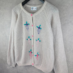 Avec Moi Jumper Womens 2XL XXL Vintage Knitted Cardigan Floral Button Up