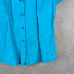 Tommy Hilfiger Shirt Womens Blouse Size 12 Blue Short Sleeve Logo