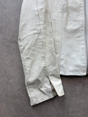Vintage Leather Jacket Womens Medium White Faded Biker Zip Up Minimalist