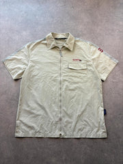 Authentic Shirt Men’s Medium Beige Y2K Zip Up Short Sleeve Casual Utility