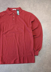 St Michael Vintage 1990s Polo Shirt Men’s Medium Red Long Sleeve Deadstock