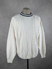 St Michael Vintage 1980s Cable Knit Jumper Men’s Extra Large Cream