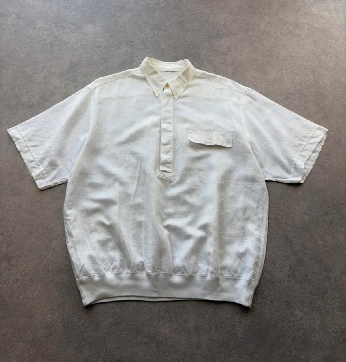 Vintage 1980s Polo Shirt Men’s Large White Short Sleeve Lightweight Elasticated