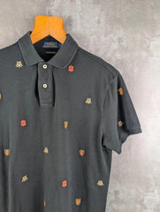 Ralph Lauren Polo Shirt Mens Medium M Black Embroidered Slim Fit Short Sleeve