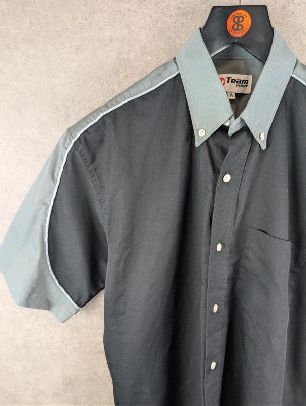 Team Wear Shirt Mens Medium M Grey Y2K Short Sleeve Work Wear