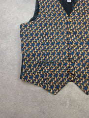 Art of Silk Waistcoat Men's XL Country Pheasant Print Blue Shooting Vest