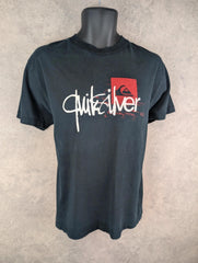 Quiksilver T-Shirt Mens M Medium Black Y2K Print Surf Wear Short Sleeve