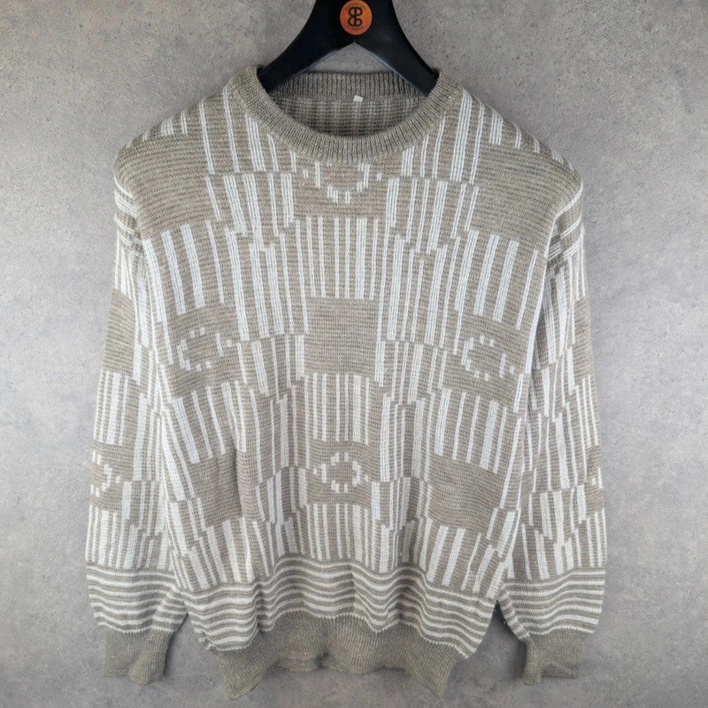Vintage Jumper Mens Large L Grey Knitted Pullover Cotton