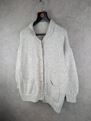 Hand Knitted Cardigan Womens L Large Grey Cotton