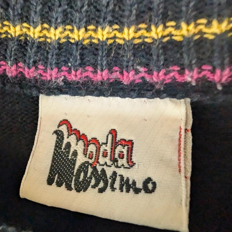 Moda Massimo Jumper Mens Large L Navy Knitted Vintage Cotton Italy