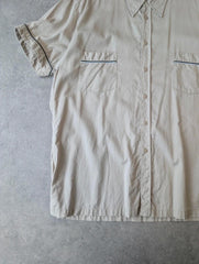 Up Line Y2K Shirt Mens Large Vintage Short Sleeve Boxy Beige Minimal Button Up