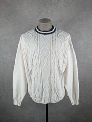 St Michael Vintage 1980s Cable Knit Jumper Men’s Extra Large Cream