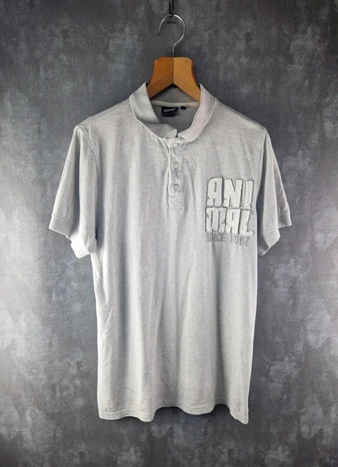 Animal Polo Shirt Mens Medium M Grey Y2K Short Sleeve