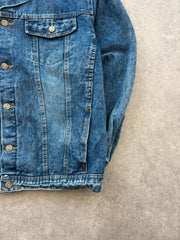 Y2K Denim Jacket Women’s Large Blue Oversized Trucker Jacket Vintage Western