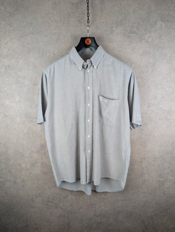 Thomas Burberry Shirt Mens Large L Grey Short Sleeve Cotton