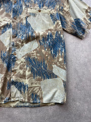Vintage 1980s Shirt Men’s Large Beige Blue Abstract Print Made In Italy