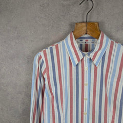 Tommy Hilfiger Shirt Womens Blouse Size 8 Y2K Striped Long Sleeve