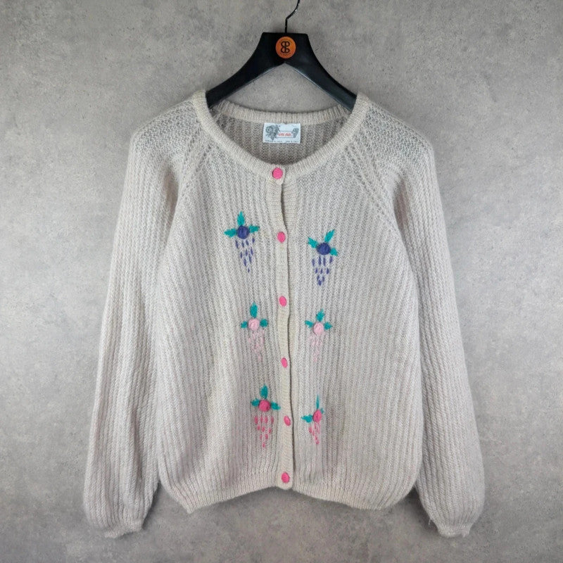 Avec Moi Jumper Womens 2XL XXL Vintage Knitted Cardigan Floral Button Up