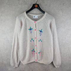 Avec Moi Jumper Womens 2XL XXL Vintage Knitted Cardigan Floral Button Up