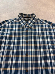 St Michael Shirt Men’s Medium Blue Check Vintage 1990s Long Sleeve Button Up