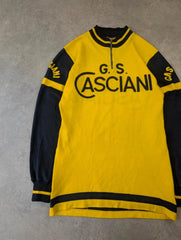 Vintage 1970s Cycling Jersey Men's Large Yellow Black Long Sleeve Retro