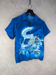 Snow Dragon Shirt Mens M Medium Blue Y2K Dragon Print