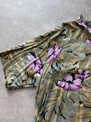 Vintage 1990s Hawaiian Shirt Men’s Medium Green Floral Tropical Baggy Fit Summer