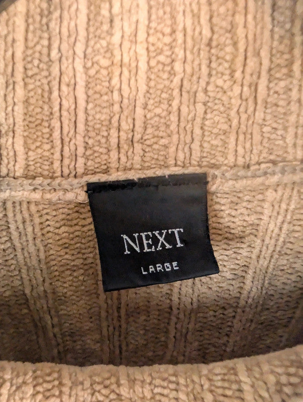 Next Jumper Mens L Large Beige Vintage 90s Knitted Pullover Cotton
