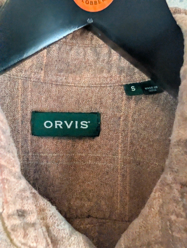 Orvis Shirt Mens Small S Brown Flannel Button Up Long Sleeve