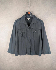 Whistles Shirt Womens Medium M Grey Button-Up Utility
