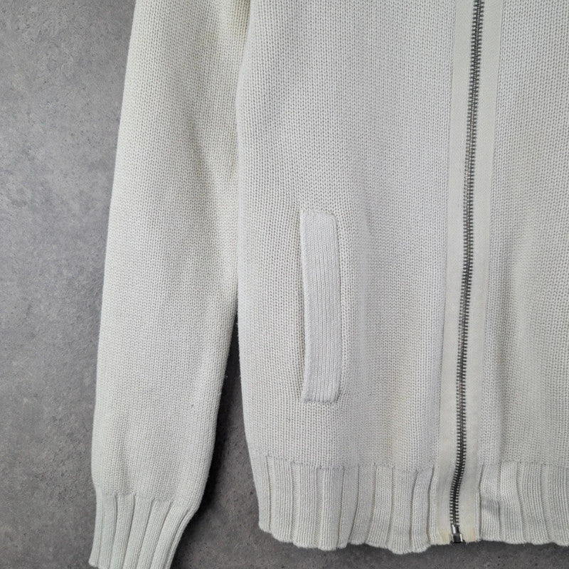 Firetrap Jumper Mens Large L knitted Y2K Full Zip Ivory Cardigan